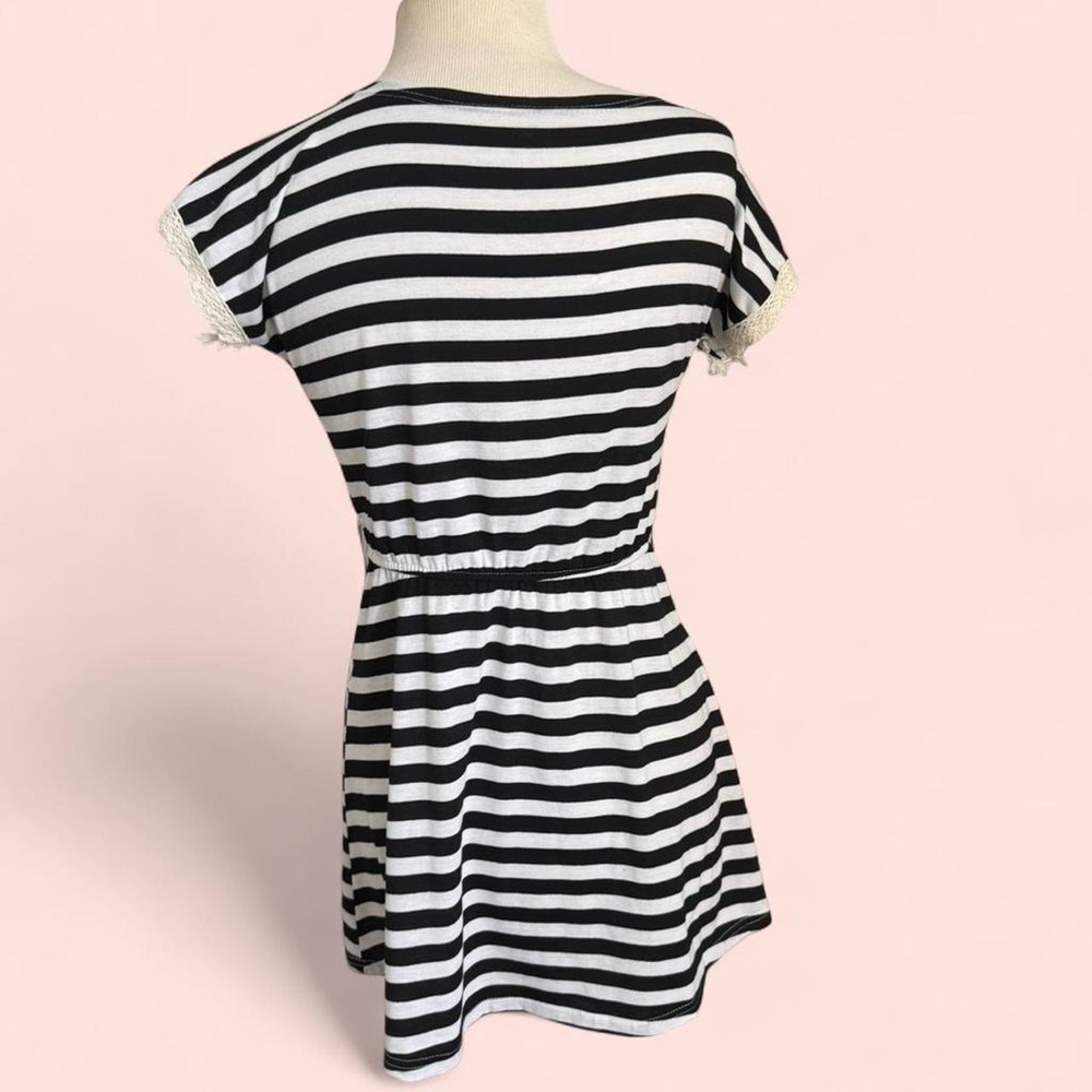 2000’s y2K Vintage Striped Black White Lace Trim Emo Goth Mini Dress - Picture 3 of 7